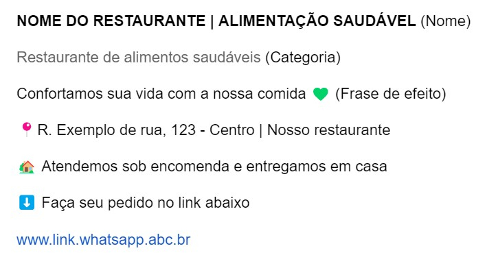 exemplo de como escrever um bio para o Instagram de um restaurante