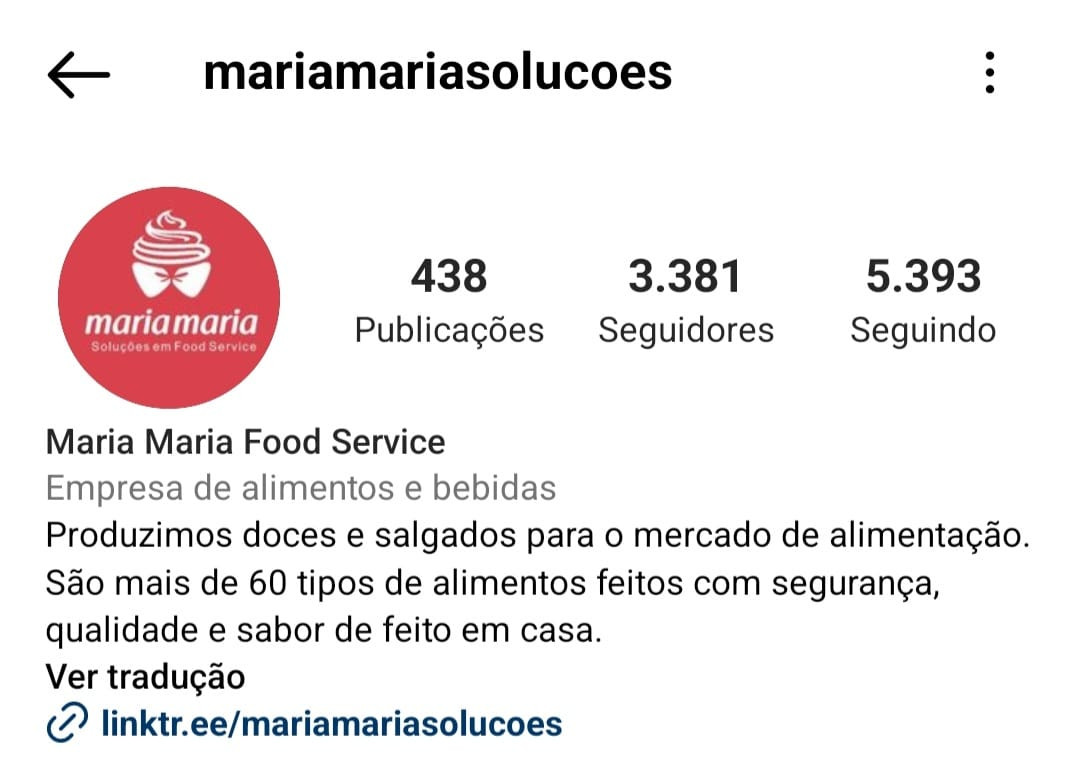 print da Bio do Instagram da Maria Maria Soluções em Food Service